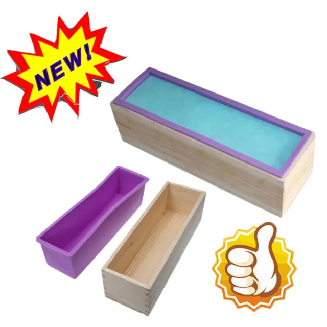 Wood Loaf Soap Mould with Silicone Mold Cake Making Wooden Box 1.2kg soap ZE