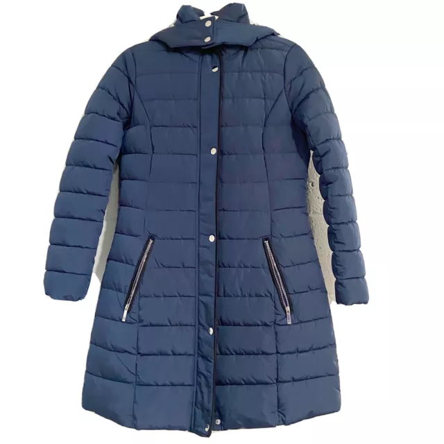 Tommy Hilfiger Women's Faux-Fur-Trim Hooded Puffer Coat X Small Navy Blue