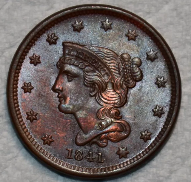 Uncirculated 1841 Braided Hair Large Cent, Razor-Sharp, Scarce specimen!