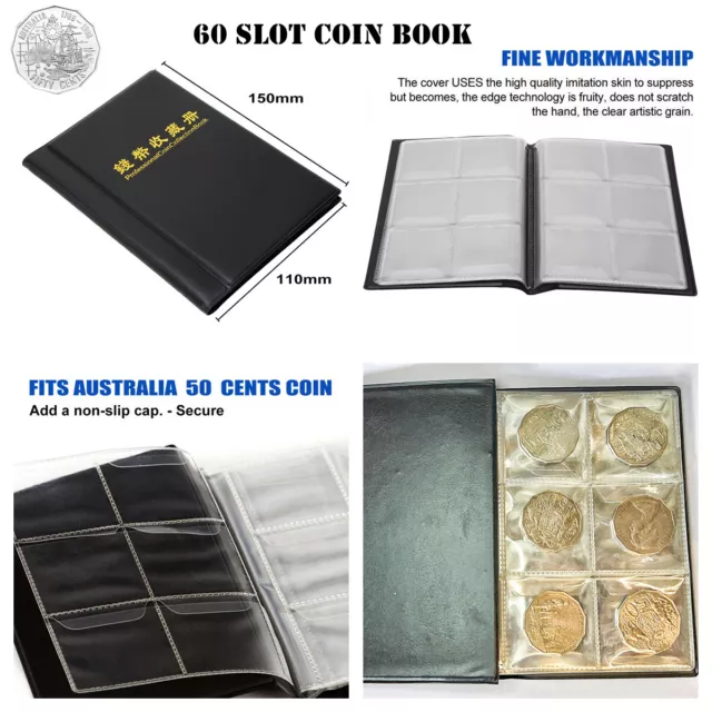 Coin Collection Book Storage Penny Pocket Holder Fit 50 Cents 5 Size Option