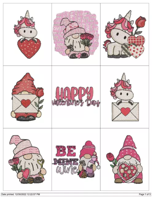 Máquina De Bordar Gnomos Y Unicornios Valentine Diseños Pes Jef Hus Usb