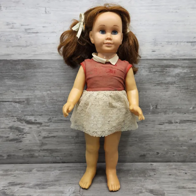 Vtg 1960s Mattel Chatty Cathy 19" Talking Doll Brunette Blue Eyes Doesn't Work