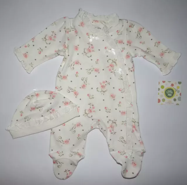NWT, Baby girl clothes, Preemie, Little Me Vintage Rose footie & hat set