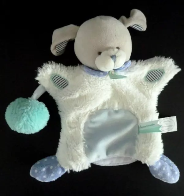 J5. DOUDOU ET COMPAGNIE MARIONNETTE CHIEN Lovely pistache BLEU VERT BLANC - TBE