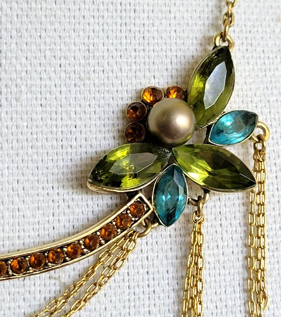 VTG Signed NW Nate Waxman Necklace Rhinestone Jewelry Faux Pearl Waterfall Gold