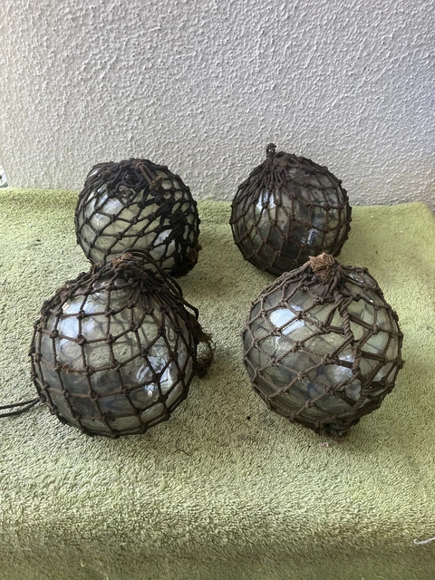 4 Vintage 5” Duraglas Fishing Float & Netting