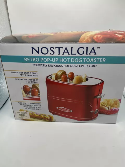 Nostalgia Retro Pop-Up Hot Dog Toaster - Red Open BOX