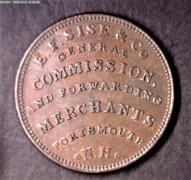 1837 Portsmouth New Hampshire Hard Times Token HT 195