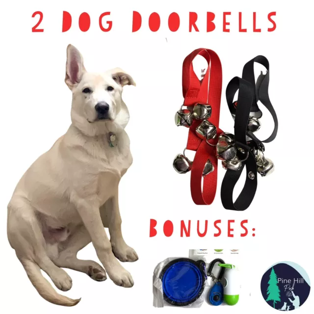 Dog Potty Training Door Bells 2 Pack + Clicker Portable Dish Poop Bag Holder NWT