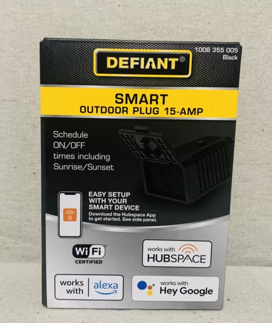 Defiant 15 Amp 120-Volt Smart Wi-Fi Bluetooth Outdoor Plug with 2 Outlets  Powered by Hubspace, Black 