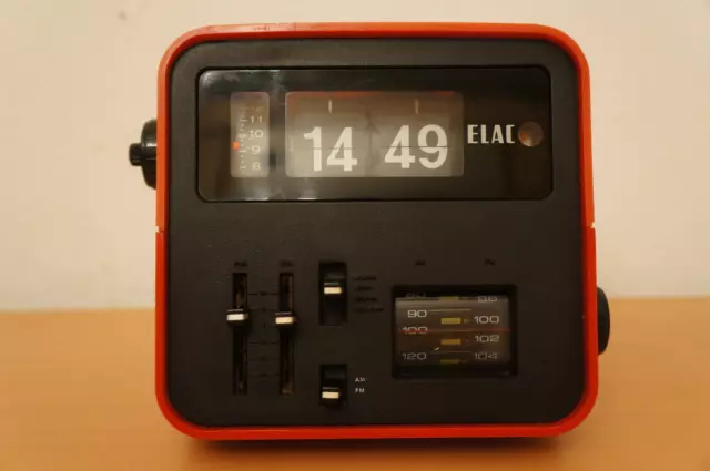 ELAC RD100 - Vintage Klappzahlen Radiowecker ( Bj.1972–1978 ) Rot