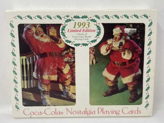 Coca Cola Nostalgia LE 1993 Playing Cards 2 Decks Sealed Tin Santa Christmas NOS