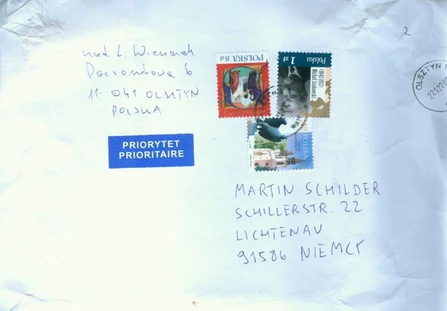 Briefmarken Polen Brief Ganzstück Priorytet 1 + 4 + 8zl, 2021