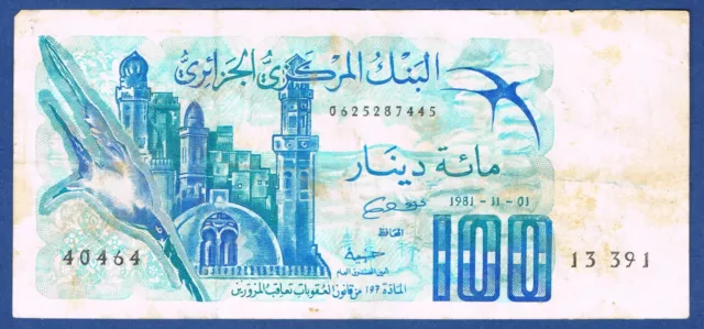 BILLET D'ALGERIE DE 100 DINARS.Pick n° 131.a du 1-11-1981 en TB 13 391 40464