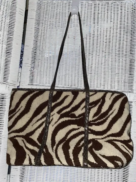 Clever Carriage Co handbag Tote Bag Zebra Leopard Upholstery Croc Embossed Brown 12
