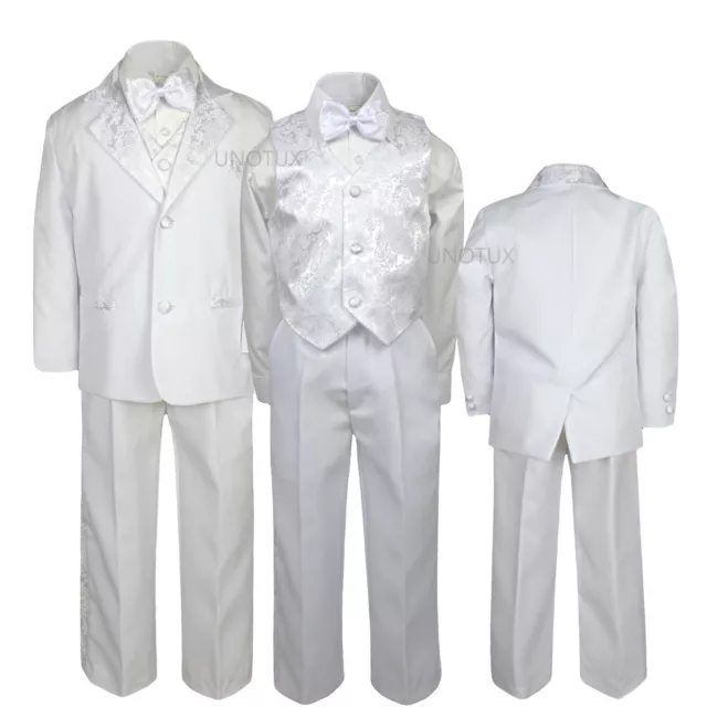 White Baby Toddler Kid Teen Boys Formal Wedding Bow Tie Paisley Tuxedo Suit S-20