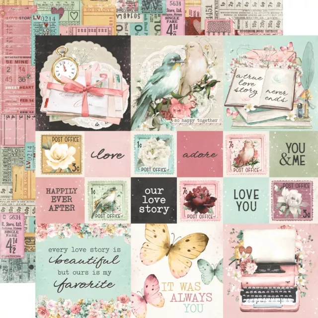 25 Pack Simple Vintage Love Story Double-Sided Cardstock 12"X12"-2X2/4X4 Element