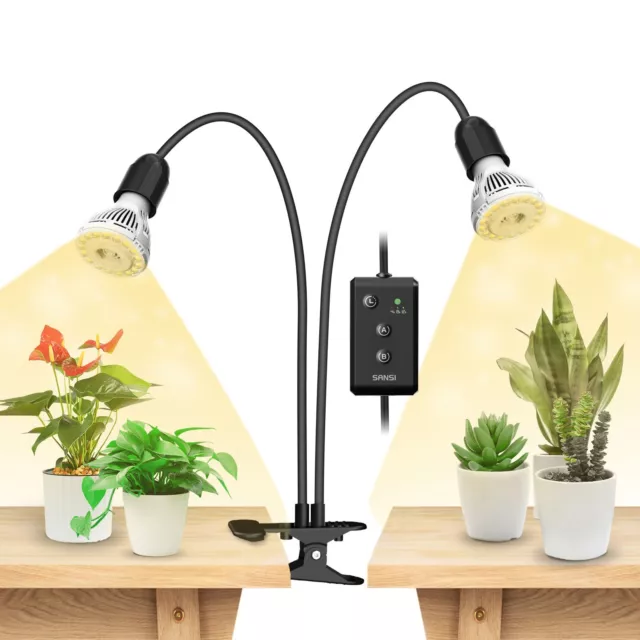 SANSI 2 Heads LED Grow Light 20W Full Spectrum Sunlike Indoor Flexible Grow Lamp