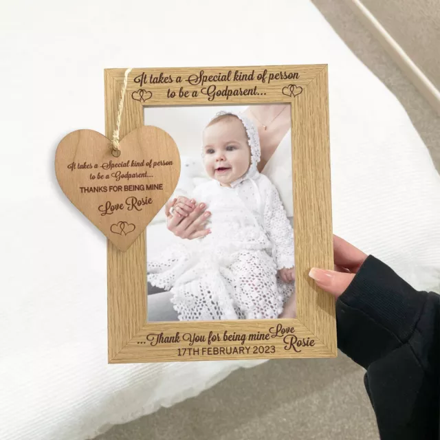 Personalised Godparents Photo Frame Gift for Christening Day, Baptism Keepsake