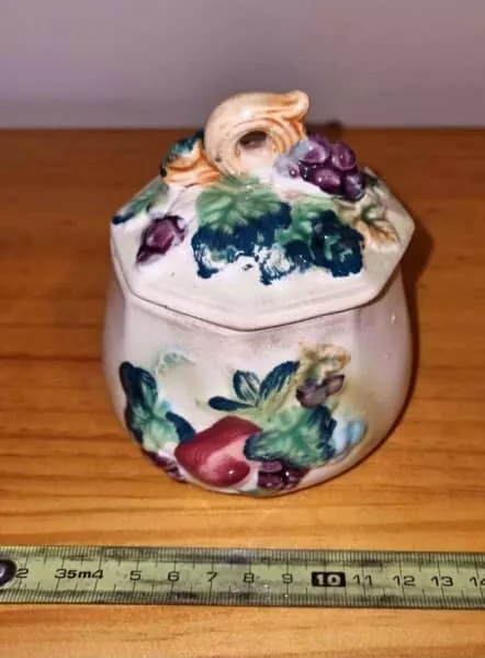 Vintage Retro Hand Painted Sugar Bowl with Lid - GUC