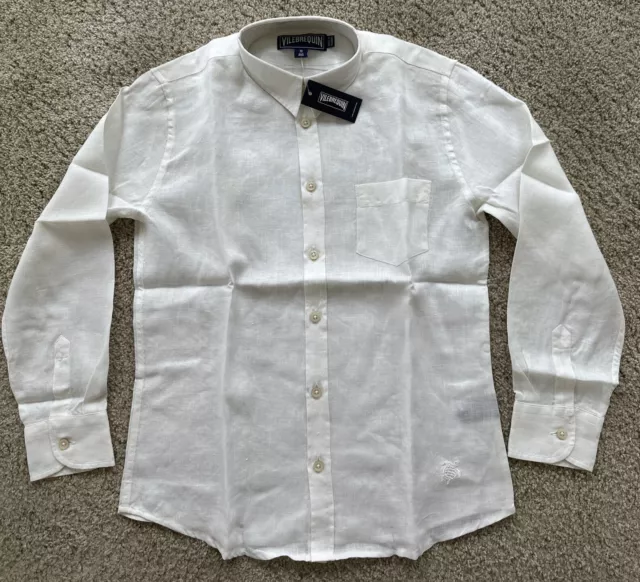 NWT Authentic Vilebrequin Long Sleeve Shirt -100% Linen - BOYS 10 Years - WHITE