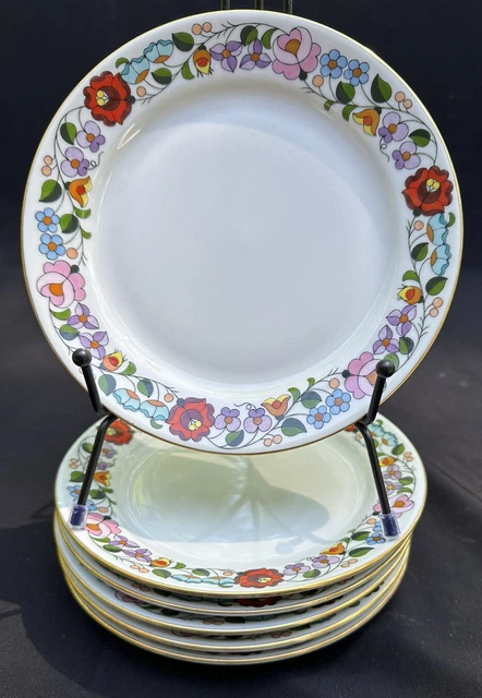 6 Kalocsa Hungary Hand Painted 7” Plates Folk Art Brightly Colored Floral