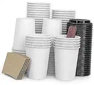 To Go Disposable Paper Coffee Cups,120 Pack with Lids,Sleeves,Straws,Hot/Cold