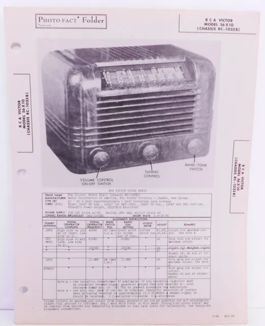 Photo Fact Data 1946 RCA Model 56X10 Broadcast Table Radio.