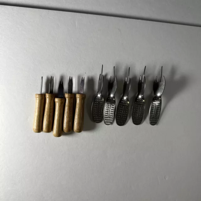 Lot Of 5 each Vintage Wooden and Metal Corn On The Cob Holders
