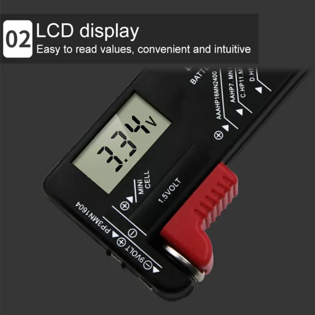 Batterietester digital universal 1,5V 9V AA Mignon Micro AAA Tester Batterie 3