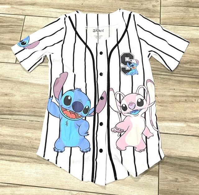 DISNEY LILO AND Stitch Ohana Baseball Button Jersey Shirt Womens Size
