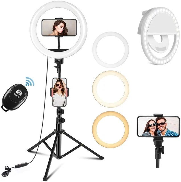 Juego de trípode de 10"" con anillo LED de escritorio o piso extensor control remoto 63