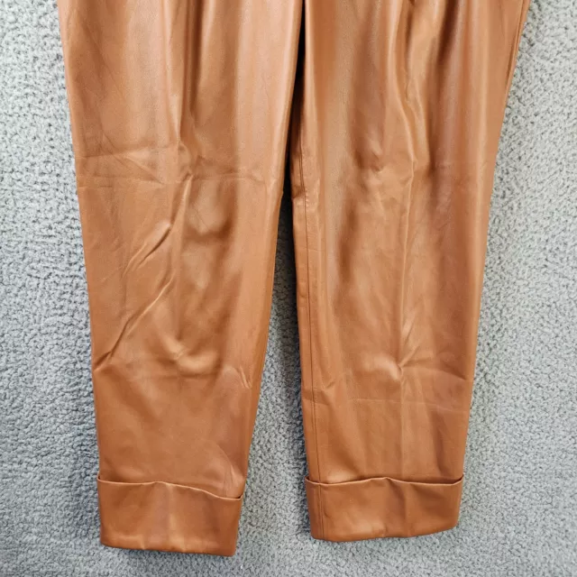 TRINA TURK Gilded Faux Leather Pants Women's 12 Nutmeg Banded Waist Rolled Cuffs 2