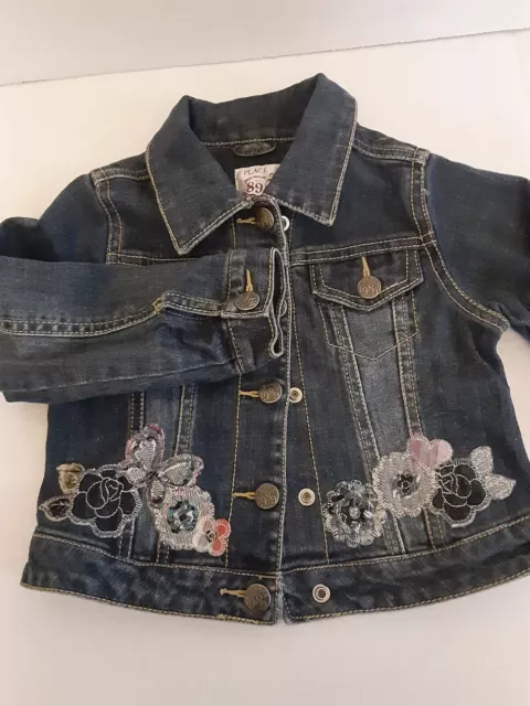 Kids Denim Jean Jacket Embroidered Flowers Childrens Place Size 4T 2