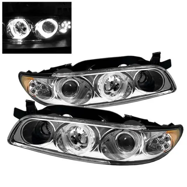 Fits 1997-2003 Pontiac Grand Prix Chrome LED Halo Projector Headlights Lamps