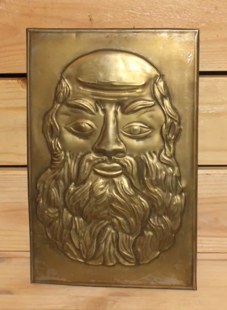 Vintage brass plated metal wall hanging plaque man portrait