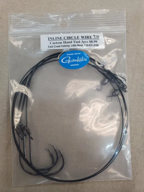 Custom Hand Tied Gamakatsu Inline Circle Hooks With 18 Inch - 50Lb Wire Leader