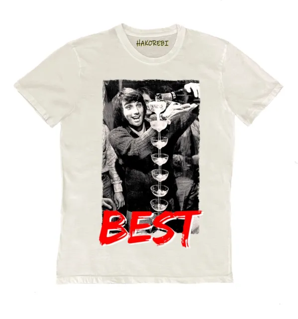 T-shirt stampata 100% cotone bianco George Best calcio