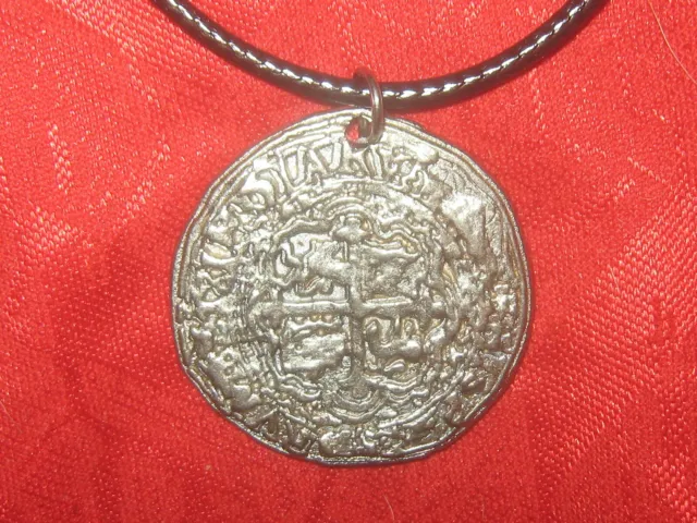 Handmade Silver Tone Pirate Spanish Escudo Coin Cross Pendant Charm Necklace