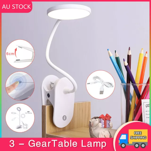 Flexible Clamp Clip-On LED Light Reading Table Desk Bed Bedside Night USB Lamp