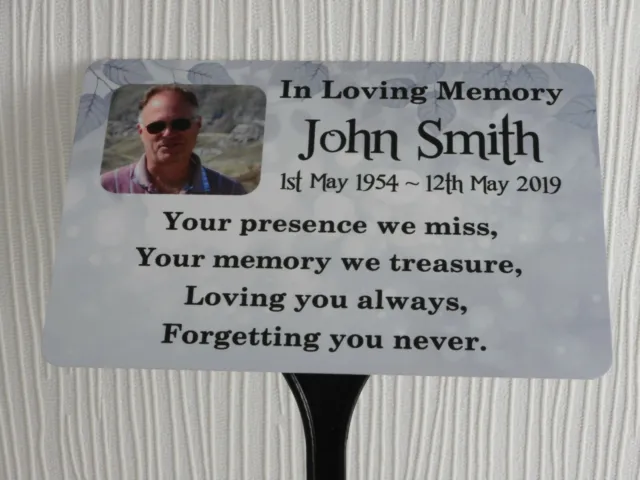 Personalised grave plaque with  photo memorial ground stake Tree Marker Plate