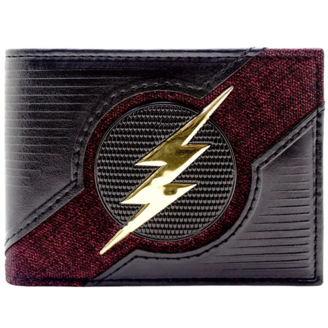 Flash DC Gold Lightning Emblem Outfit Textured Black Bi-Fold ID & Card Wallet
