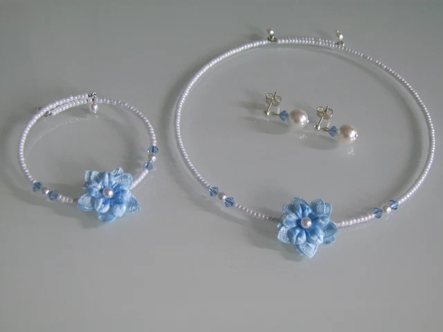Parure Enfant Collier Et Bracelet - Turquoise Et Ivoire, Pour Mariage Ou Cérémonie - Neuf