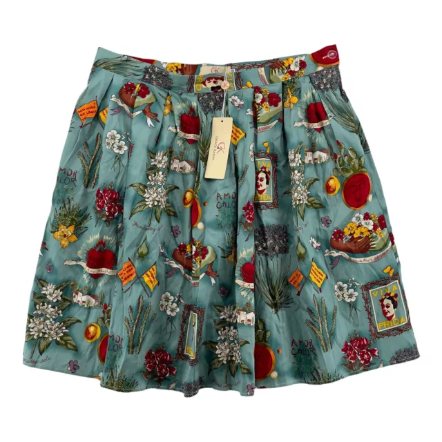 Grace Karin Women Skirts Plus Size 3XL Aqua Floral Viva Frida Pleated Skirt