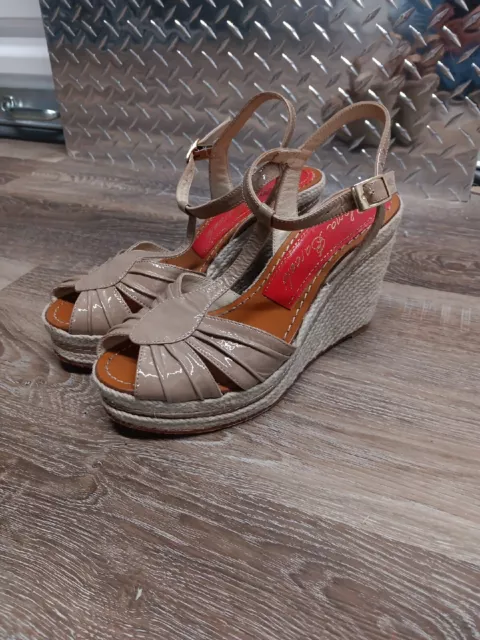 Paloma Barcelo Wedge Platform Espadrille Sandals 39 Beige Ankle Strappy EUC
