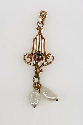 Antique 1900s Ostby & Barton Natural Russian Alexandrite Pearl 10k Gold Pendant