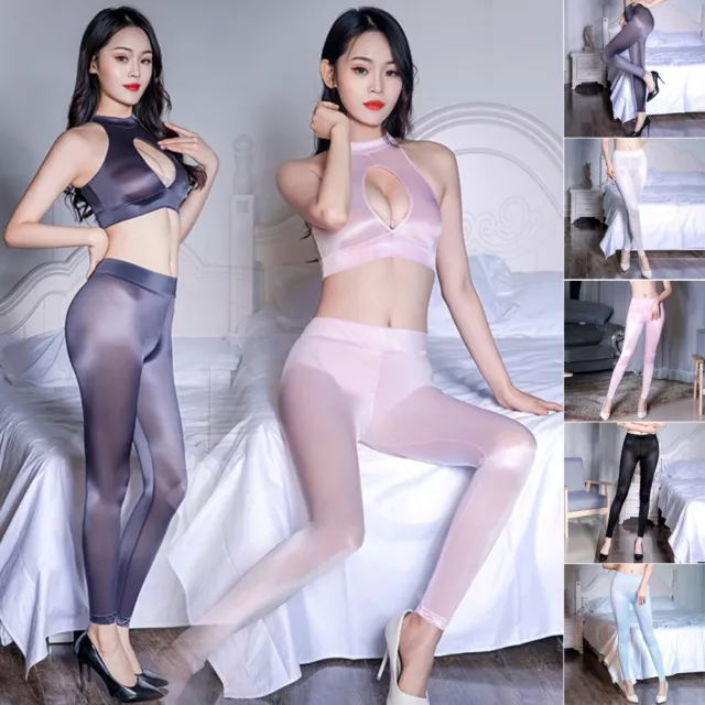 LADY SEE THROUGH Leggings Flare Leg Silky Sheer Pants Trousers Stretch Sexy  Slim £18.49 - PicClick UK