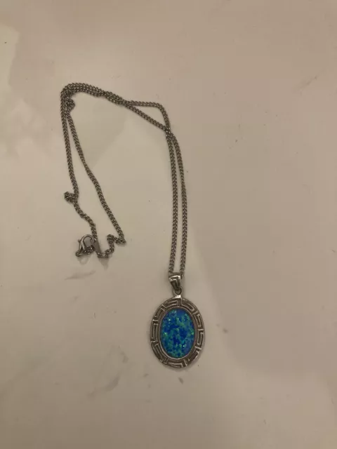 Blue Opal Silver Necklace