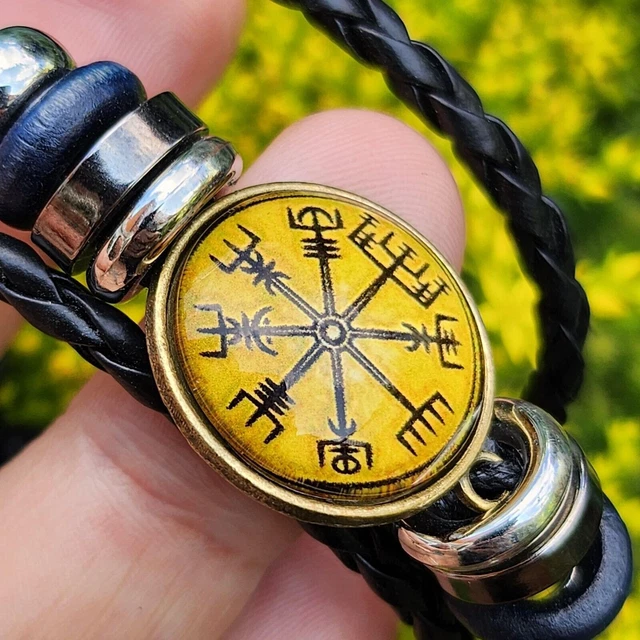Vegvisir Bracelet Rune Compass Cuff Icelandic Fire Stave Way Finder Leather Cuff 3