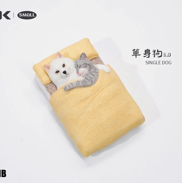 JXK Small Single Dog With Cat Sweet Sleepy Refrigerator Sticker Animal Figurine